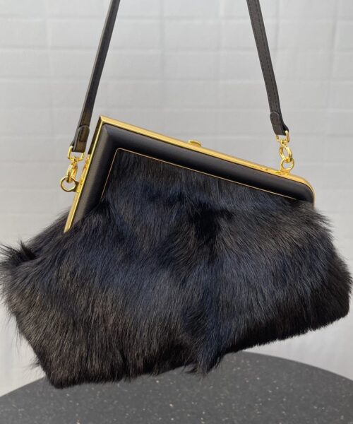 1:1 Replica Fendi First Small Black Fox Fur Bag For Woman 26cm/10in