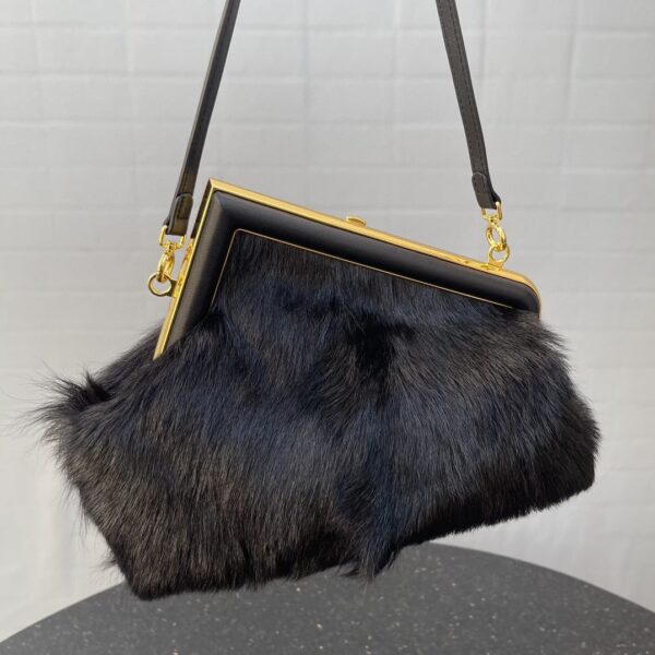 1:1 Replica Fendi First Small Black Fox Fur Bag For Woman 26cm/10in