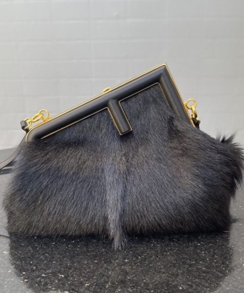 1:1 Replica Fendi First Small Black Fox Fur Bag For Woman 26cm/10in