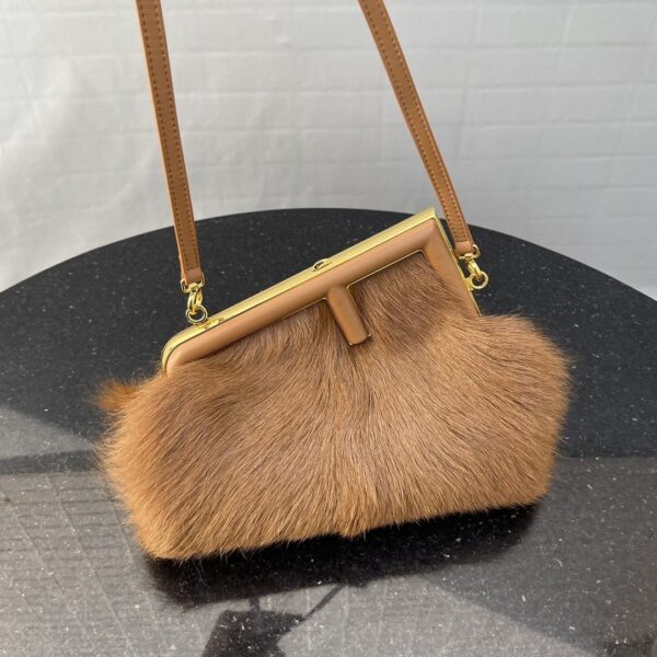 1:1 Replica Fendi First Small Brown Fox Fur Bag For Woman 26cm/10in
