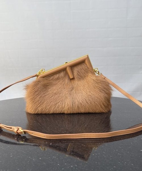 1:1 Replica Fendi First Small Brown Fox Fur Bag For Woman 26cm/10in