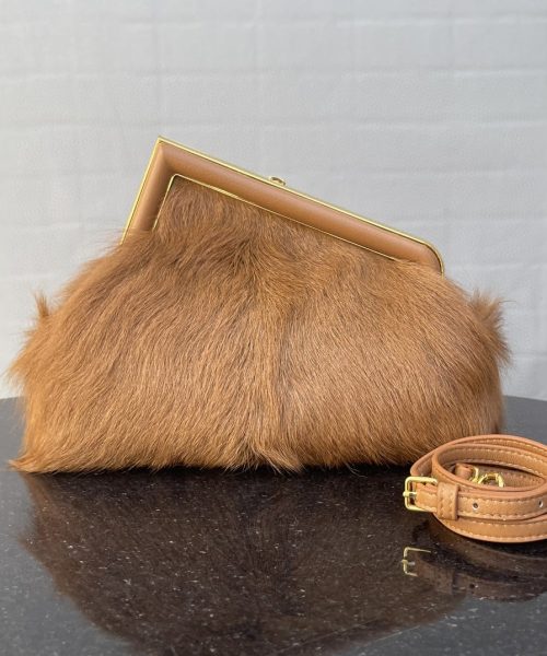 1:1 Replica Fendi First Small Brown Fox Fur Bag For Woman 26cm/10in