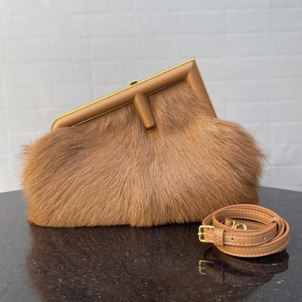 1:1 Replica Fendi First Small Brown Fox Fur Bag For Woman 26cm/10in