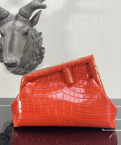 1:1 Replica Fendi First Small Orange Crocodile Bag For Woman 26cm/10in