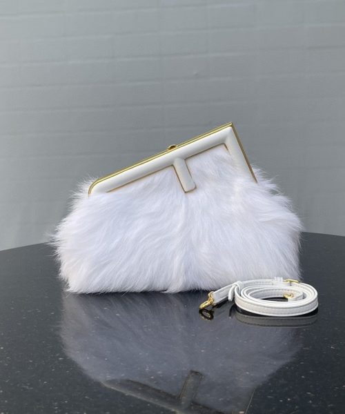 1:1 Replica Fendi First Small White Fox Fur Bag For Woman 26cm/10in