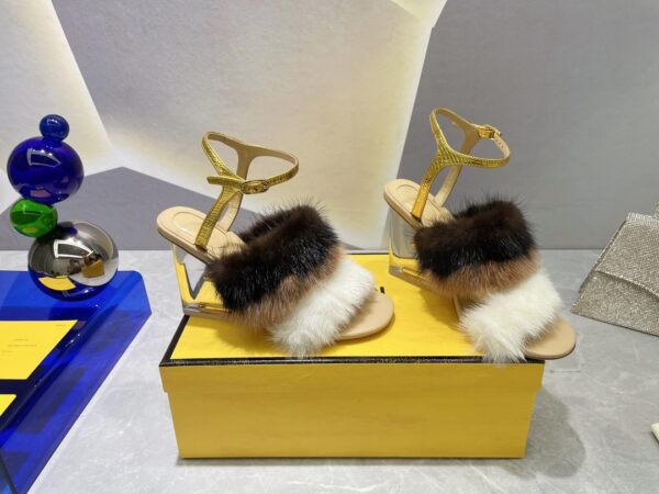 Fendi First White Mink High-Heeled Sandals For Women 8X8275AI11F1H00