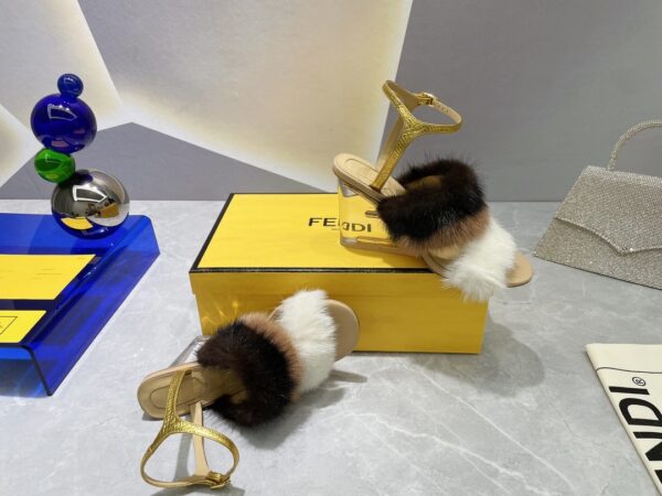 Fendi First White Mink High-Heeled Sandals For Women 8X8275AI11F1H00