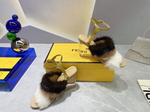 Fendi First White Mink High-Heeled Sandals For Women 8X8275AI11F1H00