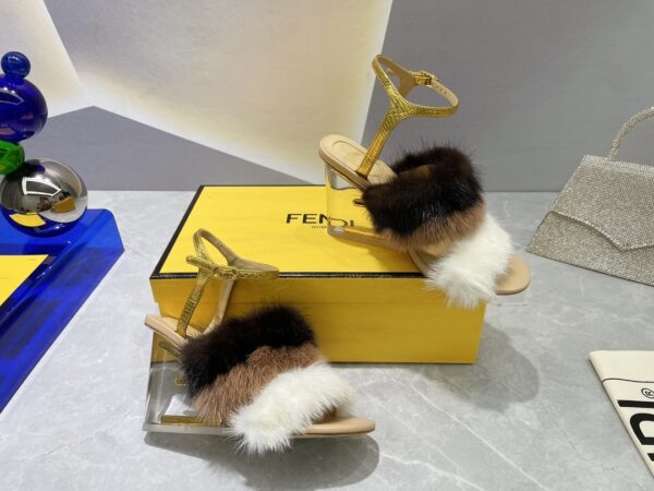 Fendi First White Mink High-Heeled Sandals For Women 8X8275AI11F1H00