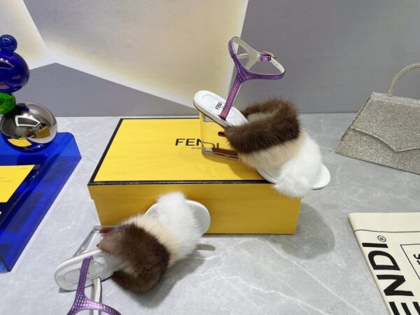 Fendi First White Mink High-Heeled Sandals For Women