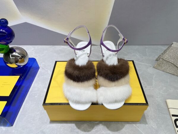 Fendi First White Mink High-Heeled Sandals For Women
