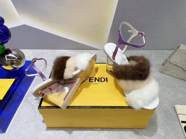 Fendi First White Mink High-Heeled Sandals For Women