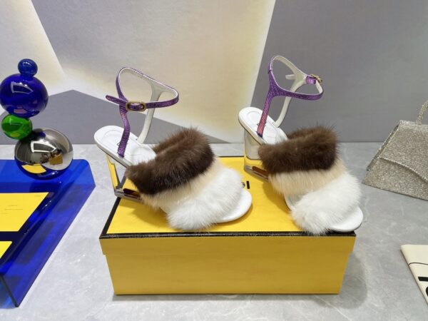 Fendi First White Mink High-Heeled Sandals For Women