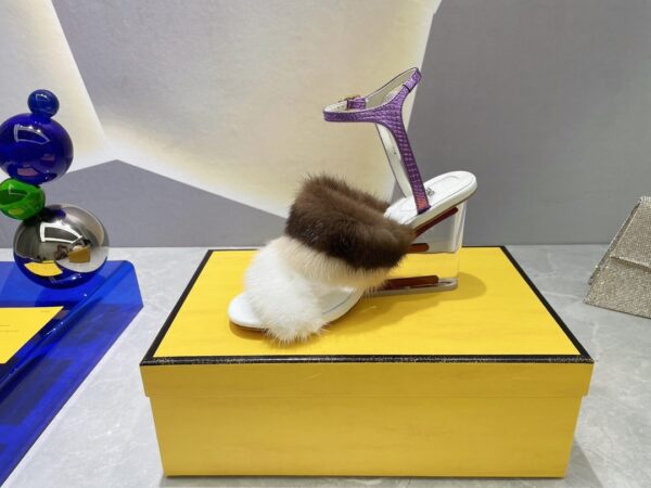Fendi First White Mink High-Heeled Sandals For Women