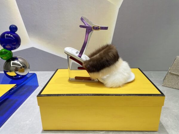 Fendi First White Mink High-Heeled Sandals For Women
