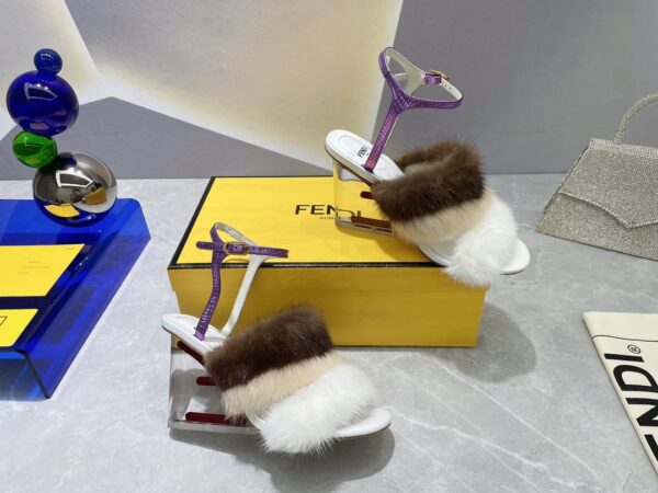 Fendi First White Mink High-Heeled Sandals For Women