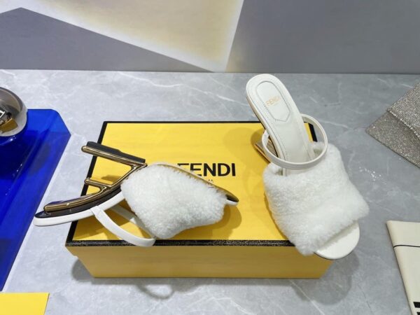 Fendi First White Sheepskin High-Heeled Sandals For Women 8R8212AHGJF0CA4