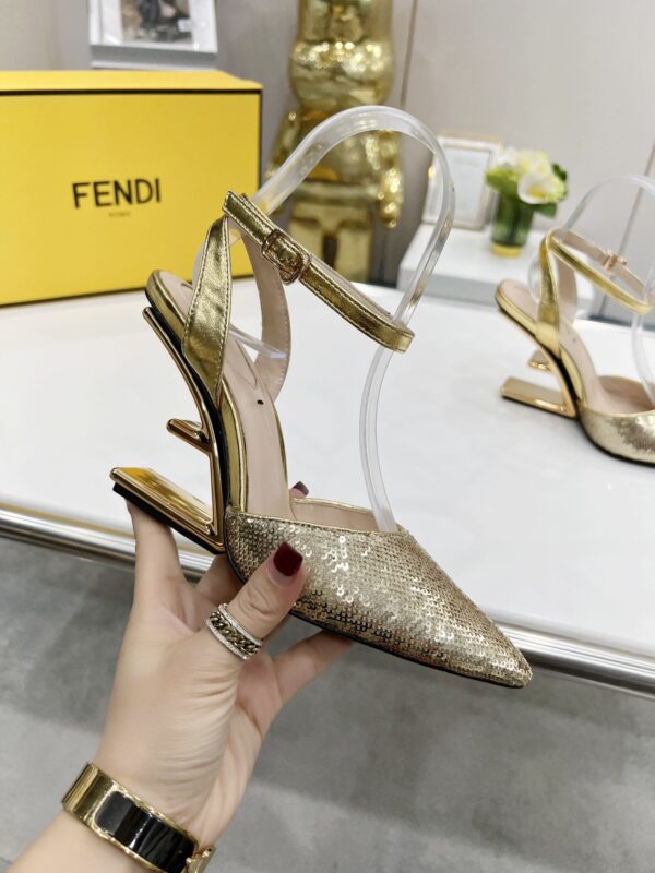 Fendi First Gold Glitter High-Heeled Slingbacks For Women