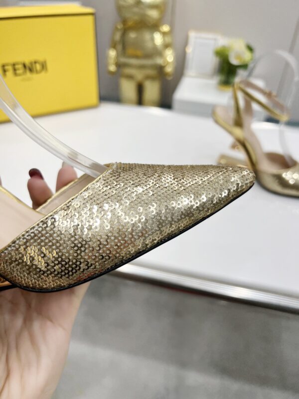 Fendi First Gold Glitter High-Heeled Slingbacks For Women