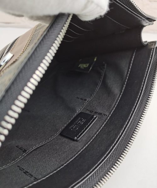 1:1 Replica Fendi Flat Pouch Black Fabric Pouch Grey Stripes For Men 27cm/10.5in FF