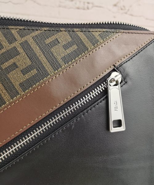 1:1 Replica Fendi Flat Pouch Black Fabric Pouch Grey Stripes For Men 27cm/10.5in FF