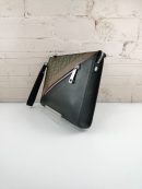1:1 Replica Fendi Flat Pouch Black Fabric Pouch Grey Stripes For Men 27cm/10.5in FF