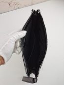 1:1 Replica Fendi Flat Pouch Black Fabric Pouch Grey Stripes For Men 27cm/10.5in FF
