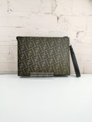 1:1 Replica Fendi Flat Pouch Black Fabric Pouch Grey Stripes For Men 27cm/10.5in FF