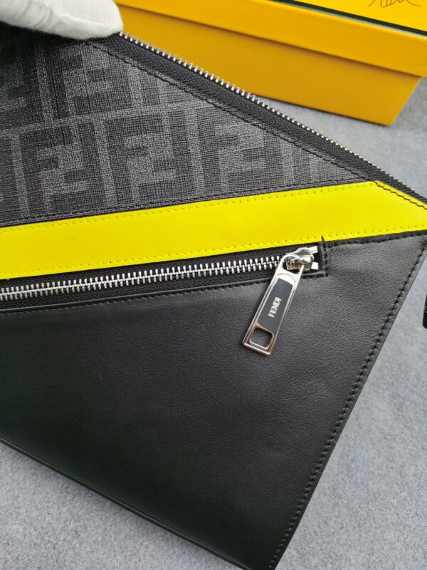 Fendi Flat Pouch Black Fabric Pouch Yellow Stripes For Men 27cm/10.5in FF 7VA491A9XSF0R2A