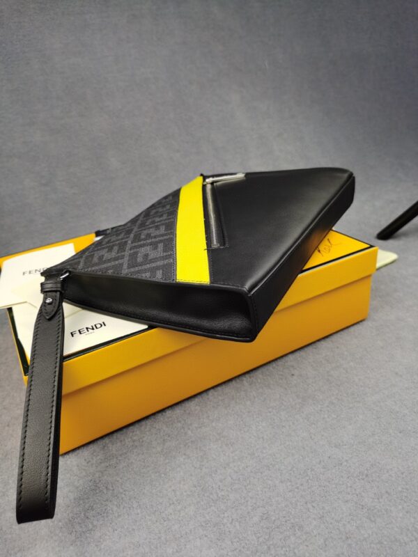 Fendi Flat Pouch Black Fabric Pouch Yellow Stripes For Men 27cm/10.5in FF 7VA491A9XSF0R2A