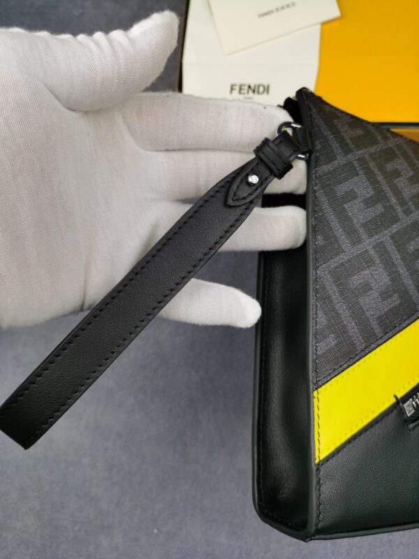 Fendi Flat Pouch Black Fabric Pouch Yellow Stripes For Men 27cm/10.5in FF 7VA491A9XSF0R2A