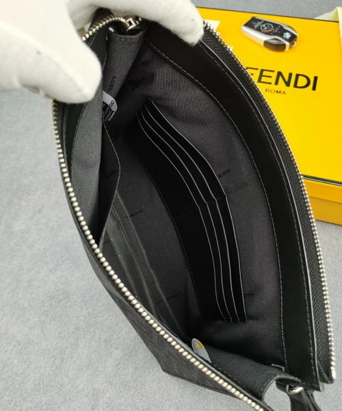 1:1 Replica Fendi Flat Pouch Black Fabric Pouch Yellow Stripes For Men 27cm/10.5in FF 7VA491A9XSF0R2A