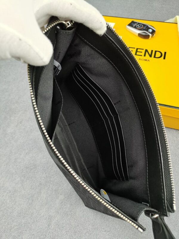 Fendi Flat Pouch Black Fabric Pouch Yellow Stripes For Men 27cm/10.5in FF 7VA491A9XSF0R2A
