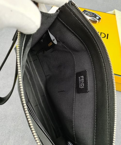 1:1 Replica Fendi Flat Pouch Black Fabric Pouch Yellow Stripes For Men 27cm/10.5in FF 7VA491A9XSF0R2A