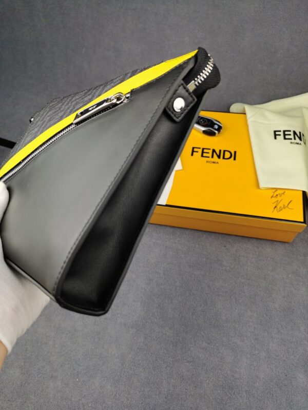 Fendi Flat Pouch Black Fabric Pouch Yellow Stripes For Men 27cm/10.5in FF 7VA491A9XSF0R2A