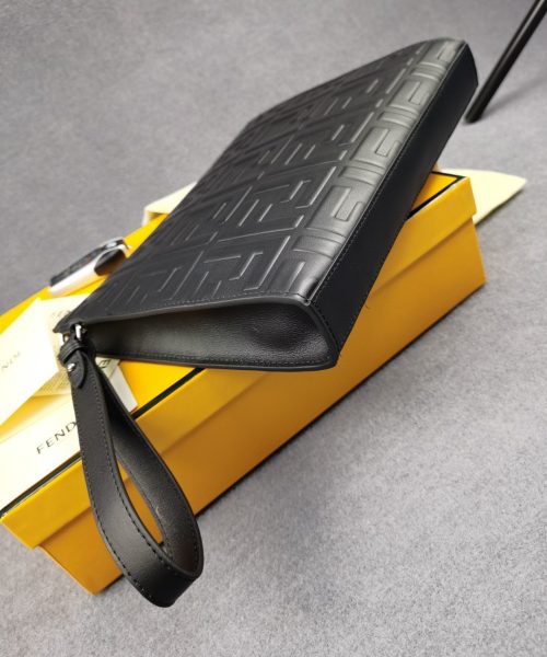 1:1 Replica Fendi Flat Pouch Black Nappa Pouch For Men 27cm/10.5in FF 7VA491A72VF0GXN