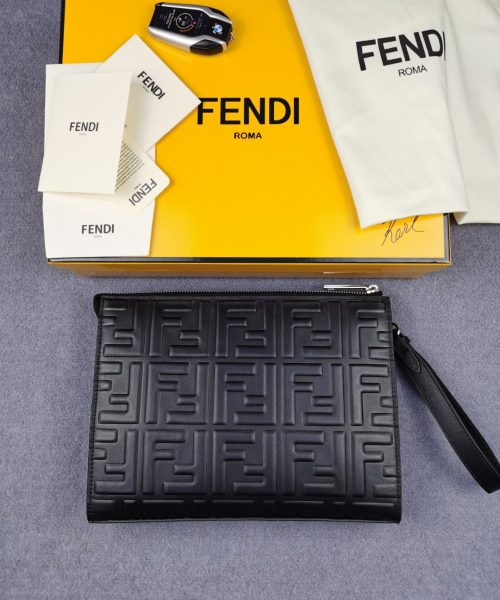 1:1 Replica Fendi Flat Pouch Black Nappa Pouch For Men 27cm/10.5in FF 7VA491A72VF0GXN