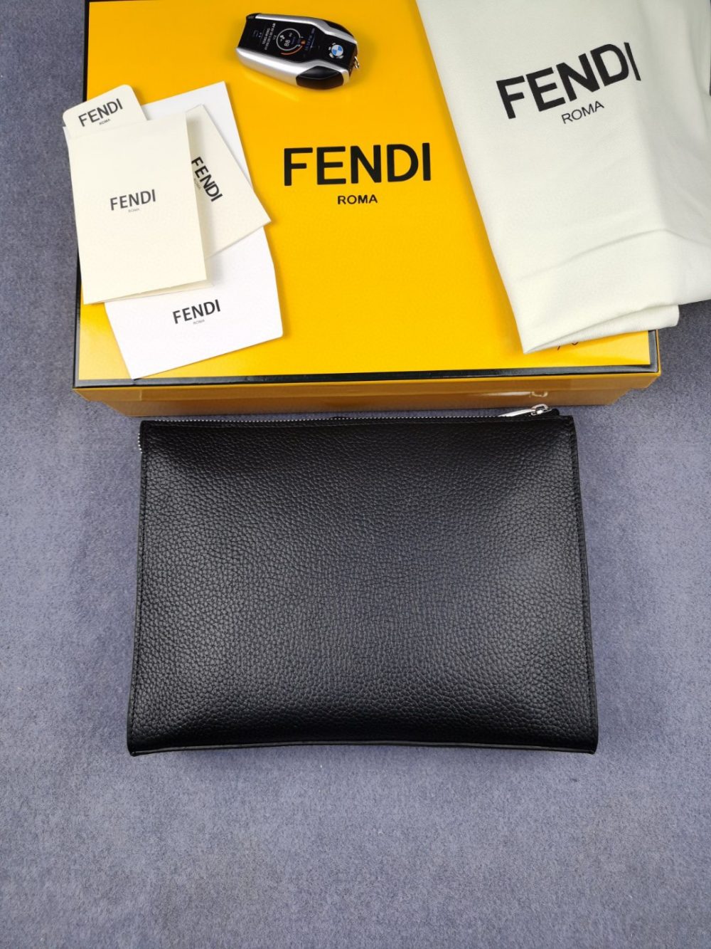 1:1 Replica Fendi Flat Pouch In Black with Silver Hardware For Men 27cm/10.5in FF - Image 4