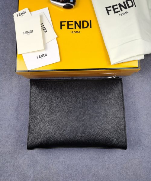 1:1 Replica Fendi Flat Pouch In Black with Silver Hardware For Men 27cm/10.5in FF