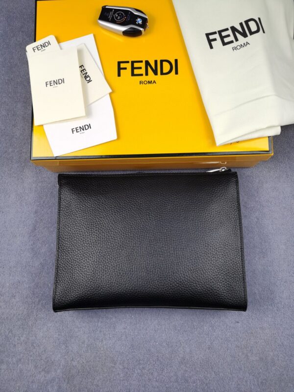 Fendi Flat Pouch In Black with Silver Hardware For Men 27cm/10.5in FF