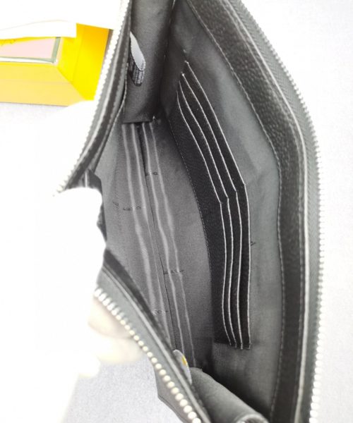 1:1 Replica Fendi Flat Pouch In Black with Silver Hardware For Men 27cm/10.5in FF