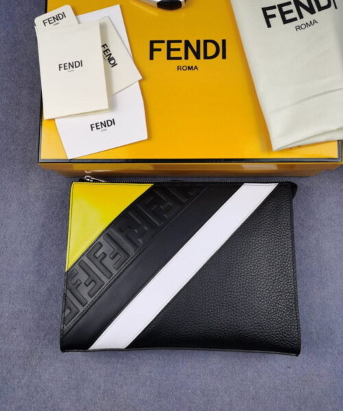 Fendi Flat Pouch In Black with Silver Hardware For Men 27cm/10.5in FF