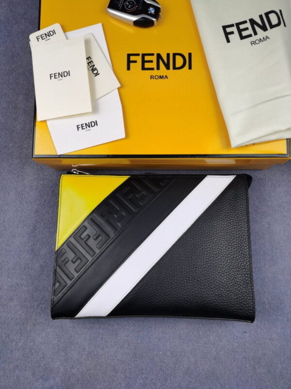 Fendi Flat Pouch In Black with Silver Hardware For Men 27cm/10.5in FF