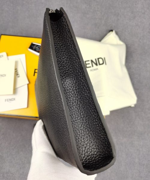 1:1 Replica Fendi Flat Pouch In Black with Silver Hardware For Men 27cm/10.5in FF