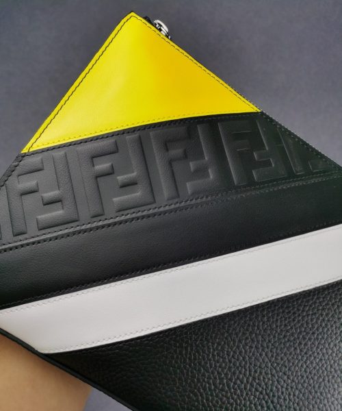 1:1 Replica Fendi Flat Pouch In Black with Silver Hardware For Men 27cm/10.5in FF
