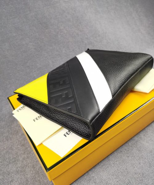 1:1 Replica Fendi Flat Pouch In Black with Silver Hardware For Men 27cm/10.5in FF