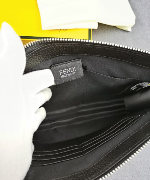 1:1 Replica Fendi Flat Pouch In Black with Silver Hardware For Men 27cm/10.5in FF