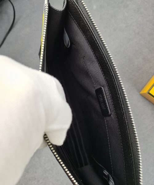 1:1 Replica Fendi Flat Pouch In Black with Silver Hardware For Men 27cm/10.5in FF