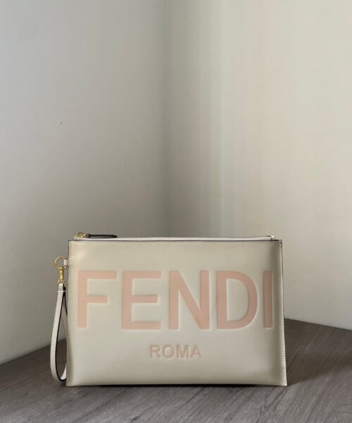 1:1 Replica Fendi Flat Pouch White Large Pouch Bag For Woman 34cm/13in 8N0178AC9LF0K7E