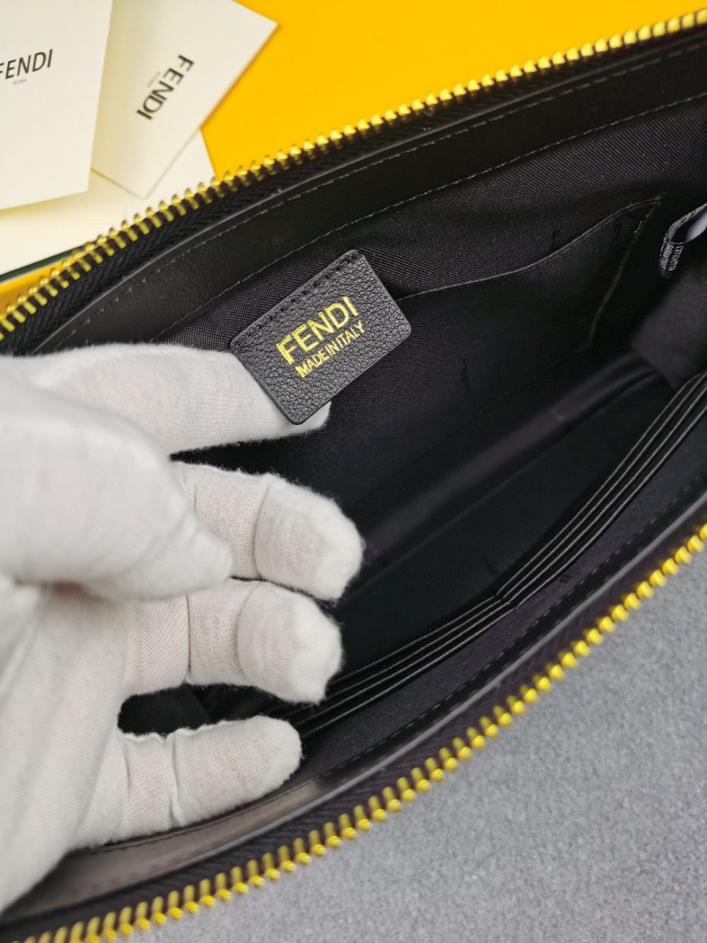 1:1 Replica Fendi Flat Zip Pouch in Black With Gold Toned Metalware For Men 27cm/10.5in FF - Image 4